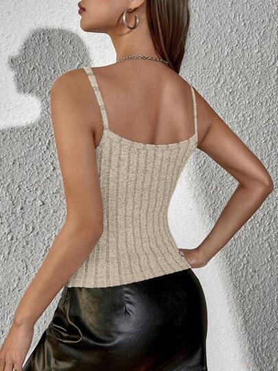 SHEIN Essnce Топ на бретельках однотонный вязаный в рубчик