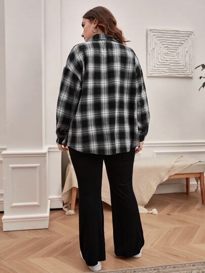 SHEIN размера плюс в клетку со спущенным плечом Пальто & брюки & Топ на бретельках