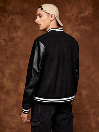 SHEIN UNISEX 1шт Университетская куртка с текстовым принтом с полосками