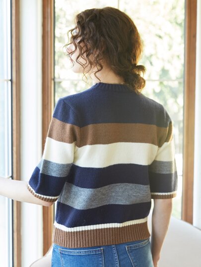 Knit Mix Вязаный топ контрастный с круглым воротником
