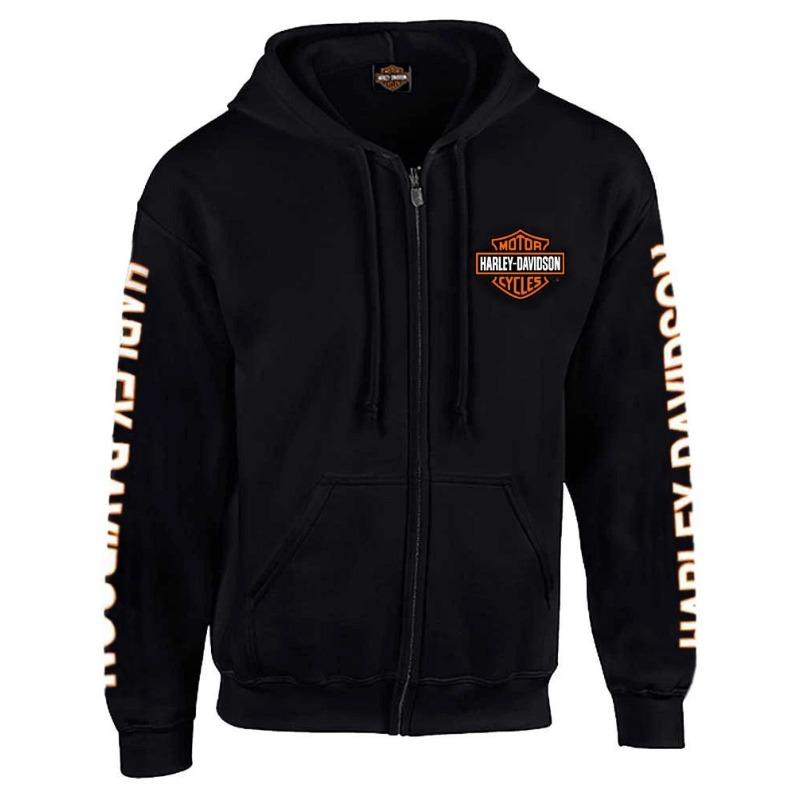 Мужская толстовка с капюшоном Harley-Davidson, на молнии, с логотипом Bar and Shield, черная, Стильная, Улучшенная ткань
