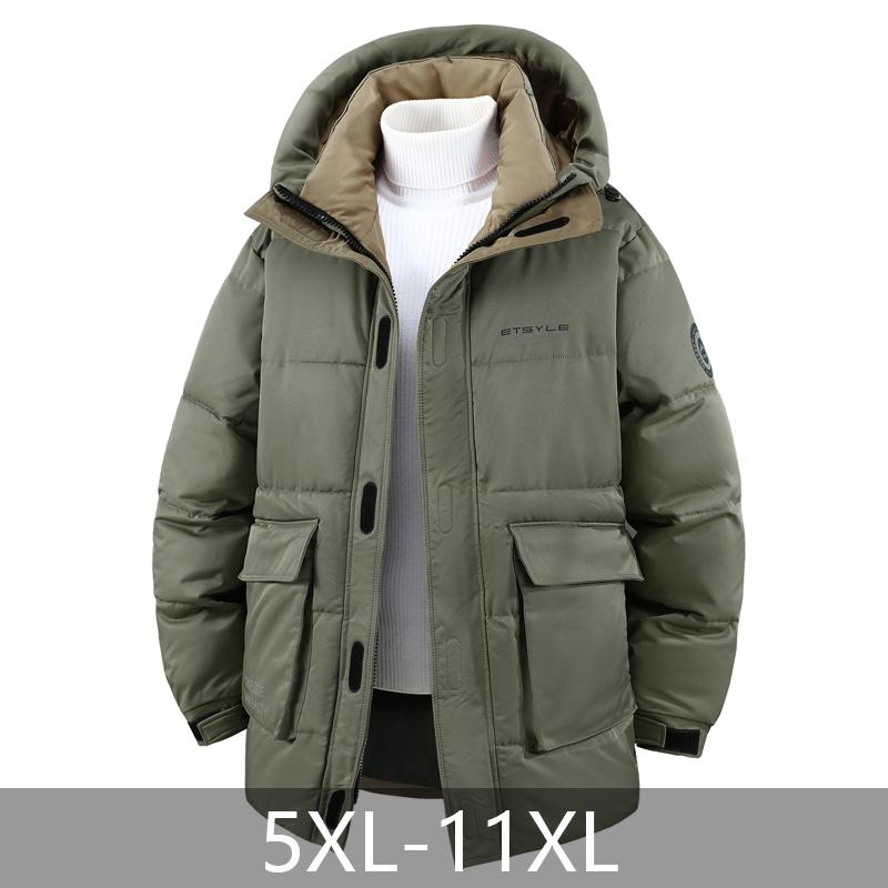 Большой размер 5XL-11XL Модные зимние мужские куртки с капюшоном Повседневные Свободные Толстые Теплые Оверсайз Верхняя одежда Мужское пальто