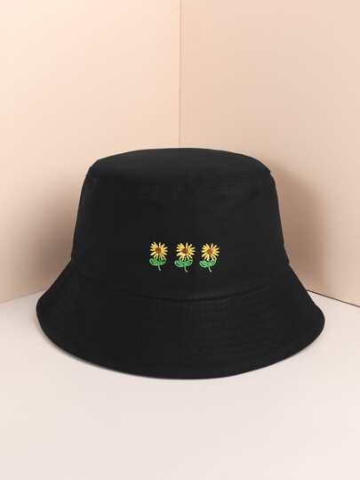 Men Flower Embroidered Bucket Hat