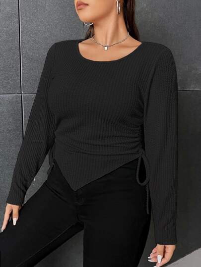 Plus Drawstring Side Hanky Hem Tee