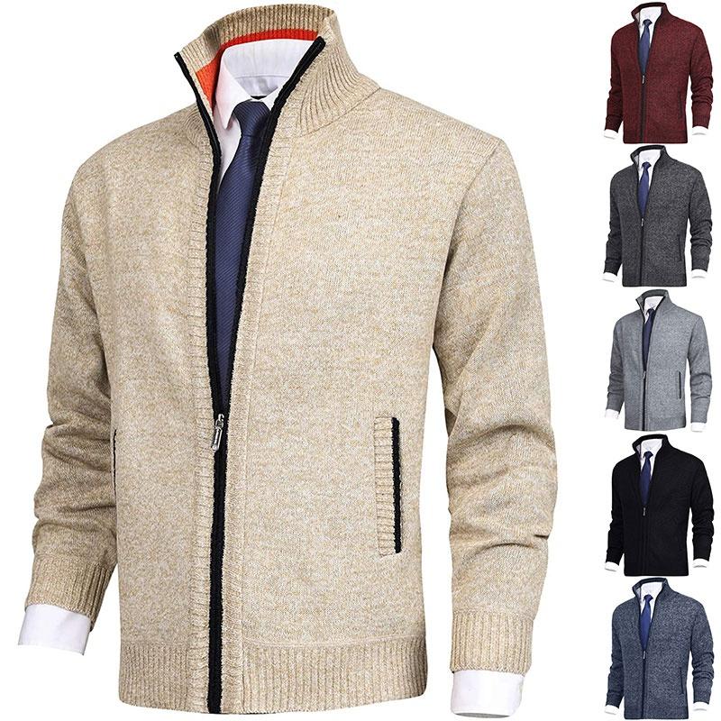 Мужские повседневные вязаные свитера-кардиганы Slim Fit Fleece Full Zip Толстый вязаный кардиган Зимняя верхняя одежда