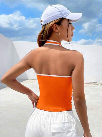 SHEIN Coolane Топ-халтер звезды & с текстовым принтом с контрастной отделкой с открытой спиной
