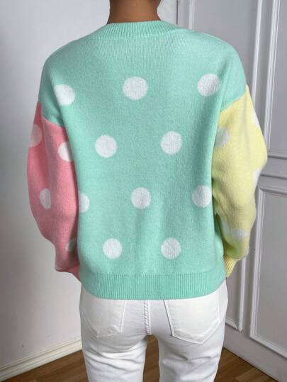 SHEIN EZwear Свитер в горошек контрастный со спущенным плечом