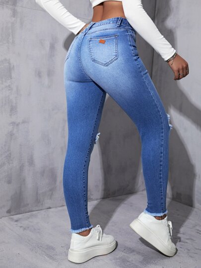 SHEIN Рваные джинсы скинни с высокой талией