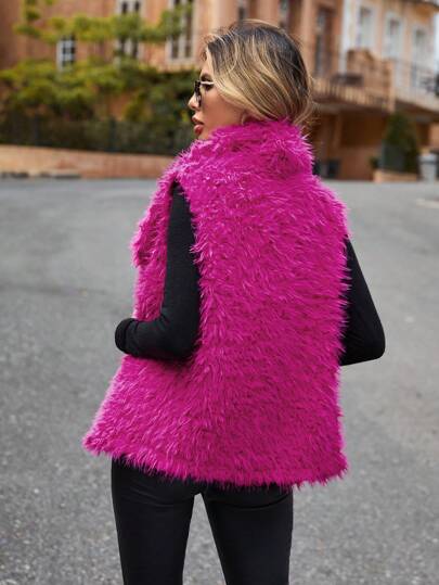 SHEIN LUNE Жилет-пальто с каскадным воротником из плюша