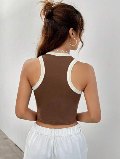 SHEIN EZwear Кроп майка слоган & с цветочным принтом с контрастной отделкой