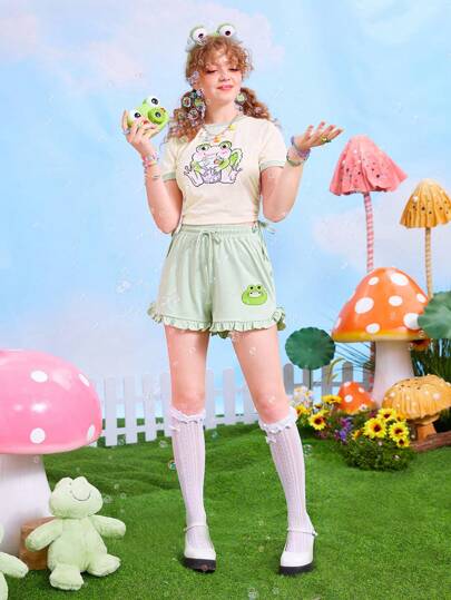 ROMWE Kawaii Футболка с мультипликационным узором на кулиске
