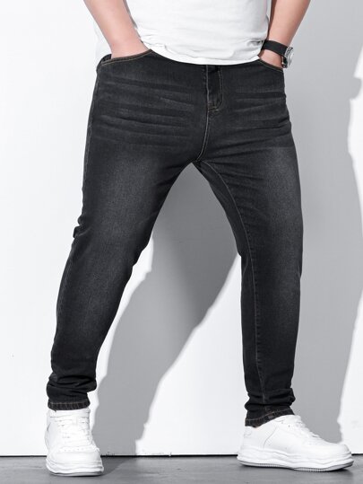 Extended Sizes-D Men Slant Pocket Skinny Jeans