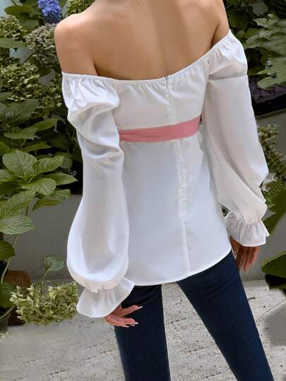 SHEIN MOD Блуза с глубоким декольте со сборками с поясом