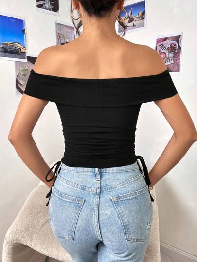 SHEIN Unity Кроп-футболка с открытыми плечами на кулиске