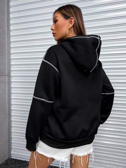 SHEIN EZwear на кулиске с карманами Контрастная отделка Одноцветный Повседневный Женские свитшоты
