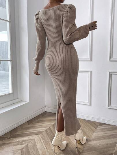 SHEIN LUNE Платье-свитер с квадратным воротником с рукавами-фонариками