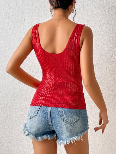 SHEIN BAE Майка с круглым вырезом блестящий