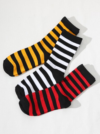 3pairs Men Striped Pattern Crew Socks