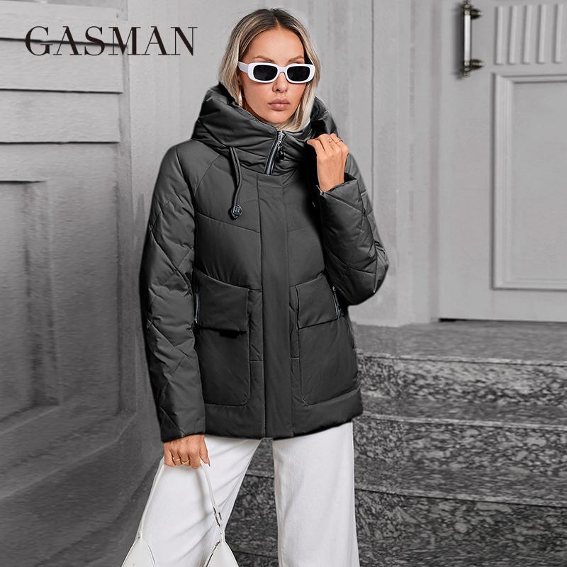 GASMAN 2024 Зимняя коллекция пуховиков Модные однотонные женские пальто с воротником-стойкой Элегантные женские куртки с капюшоном 83278