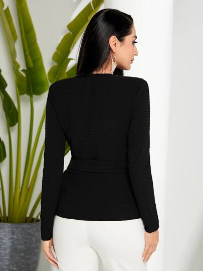 SHEIN Modely Блуза со стразами с запахом с поясом