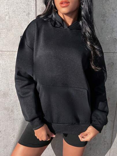SHEIN EZwear Худи светоотражающий с принтом крыльев с карманом со спущенным плечом