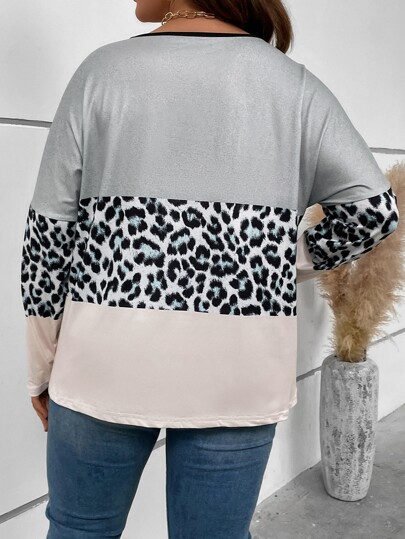 SHEIN размера плюс Футболка с леопардовым принтом контрастный