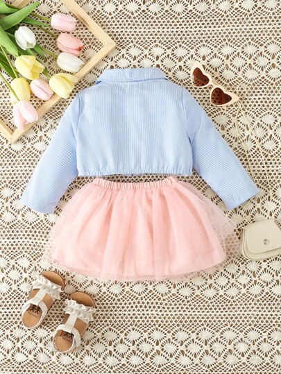 SHEIN для девочек в полоску Блуза & с бантом сетчатый Юбка