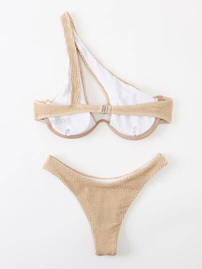 Plain One Shoulder Underwire Bikini Swimsuit