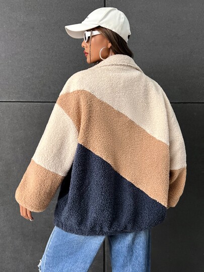 SHEIN Куртка тедди контрастный со спущенным плечом