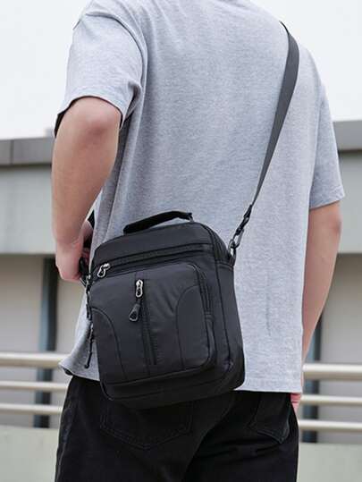 1pc Men's Large Capacity Black Waterproof Crossbody Bag Suitable For Daily Use