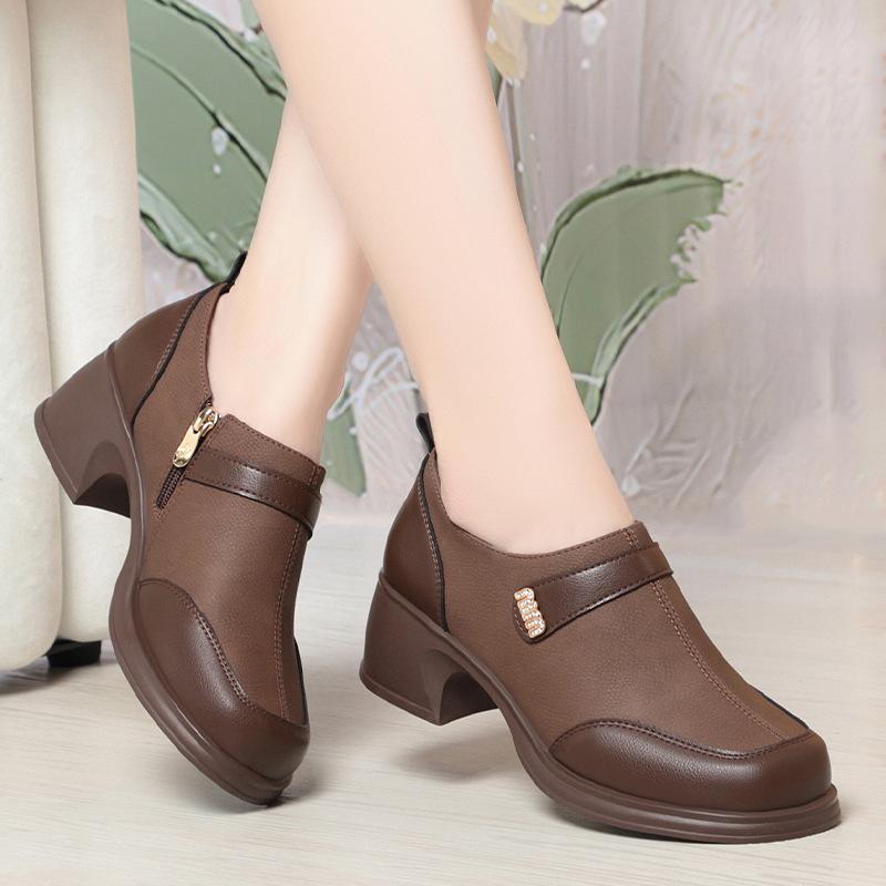 Slip On Весенние мягкие туфли женские винтажные женские туфли-лодочки на высоком каблуке туфли на платформе ретро коричневые мама
