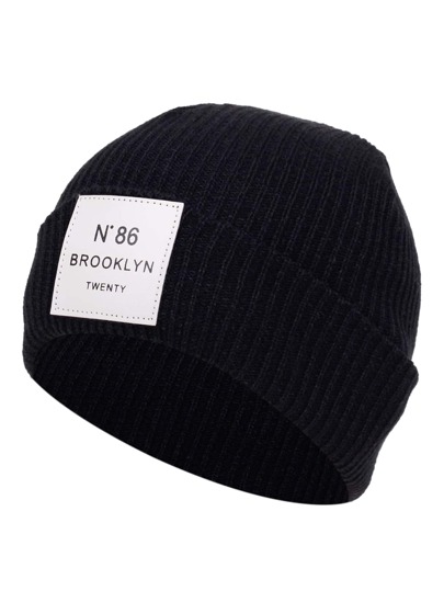 Men Letter Patch Decor Beanie