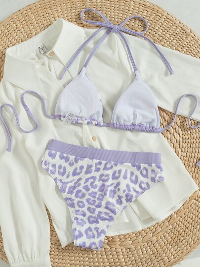 Leopard Rib Bikini Swimsuit