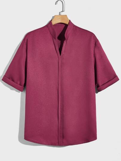 SHEIN Men Solid Notched Neck Shirt