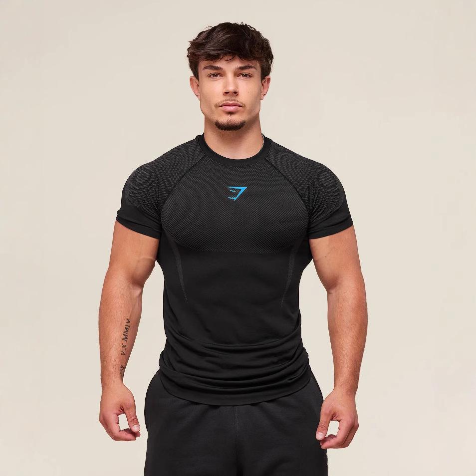 Мужская дышащая компрессионная футболка GYMSHARK с коротким рукавом, для тренировок, быстросохнущая