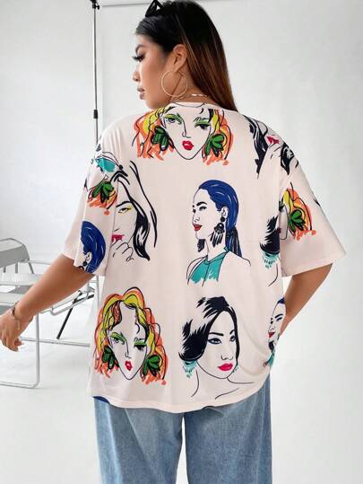 SHEIN EZwear размера плюс Футболка с принтом фигуры