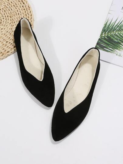 Minimalist Point Toe Thermal Lined Faux Suede Ballet Flats