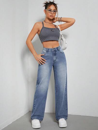 SHEIN ICON Джинсы с прямыми штанинами рваный