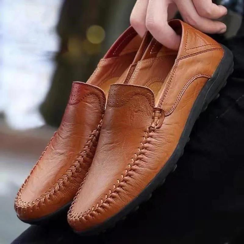 Модная обувь Мужские кожаные весенние лоферы Slip on Деловые повседневные кожаные туфли Классические мягкие мокасины Hombre Дышащие туфли на плоской подошве
