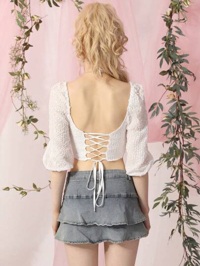 SHEIN MOD Короткая блуза однотонный с открытой спиной и шнурком
