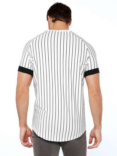 SHEIN для мужчины Футболка с текстовым принтом в вертикальную полоску