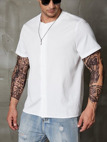 Extended Sizes-D Men Solid Button Up Shirt