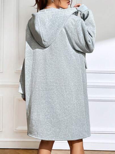 SHEIN EZwear Худи на молнии с текстовым принтом со спущенным плечом