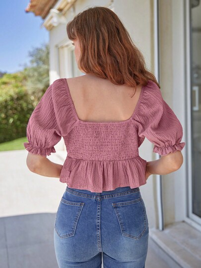 SHEIN Frenchy Блуза с баской с узлом с оборками с пышным рукавом