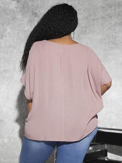 SHEIN CURVE+ размера плюс Блуза контрастный сетчатый вставка с рукавами "летучая мышь"