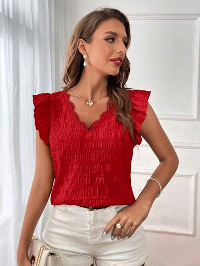 SHEIN VCAY Блуза с узлом сзади с оборкой