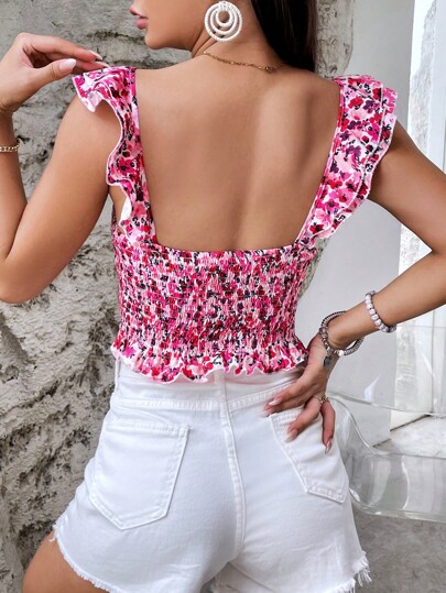 SHEIN VCAY Блуза с цветочным принтом с оборкой