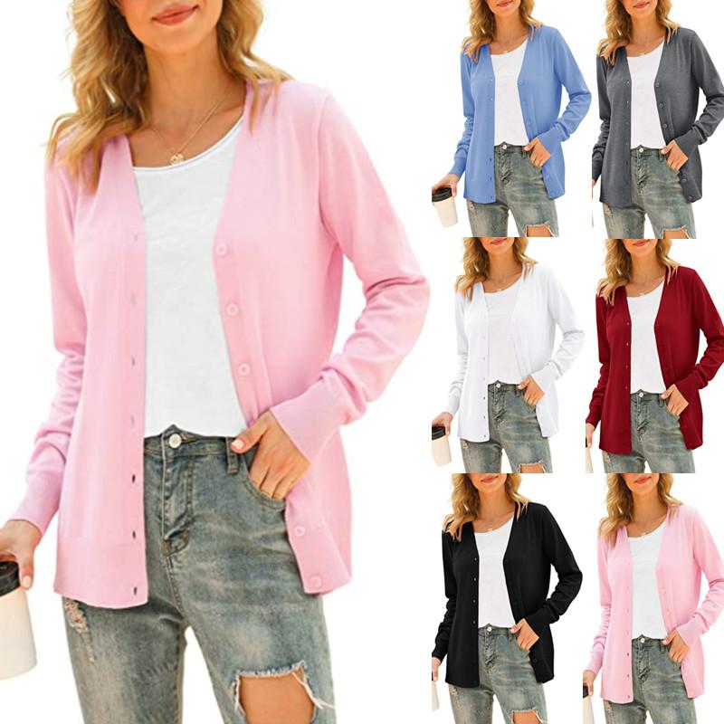 Женский базовый кардиган с длинными рукавами и пуговицами спереди, свитер, вязаное пальто, верхняя одежда