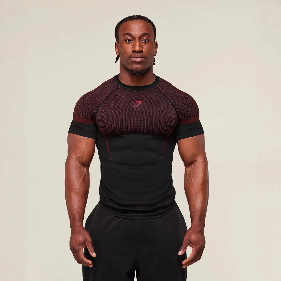 Мужская дышащая компрессионная футболка с коротким рукавом GYMSHARK с влагоотводящими свойствами