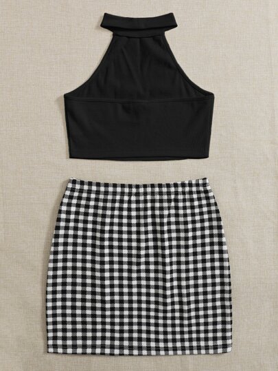 SHEIN Dividido Guingão ocasional Roupa de 2pçs